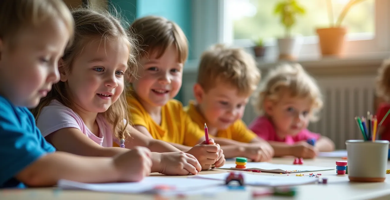 Enfants en différentes activités adaptées, interaction positive et joyeuse